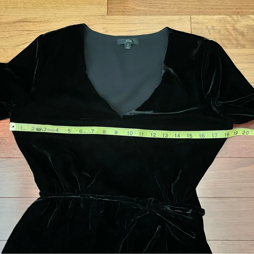 J. Crew Black Faux Wrap Top in Drapey Velvet Womens Size 2 Long Sleeve Tie Waist